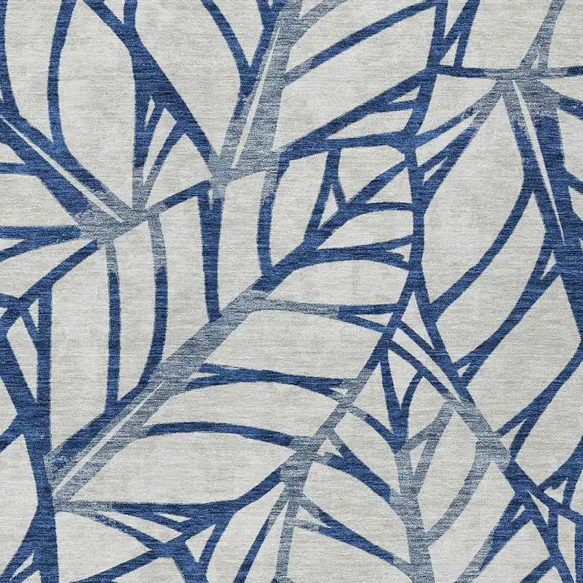 Navy Blue And Beige Floral Washable Indoor Outdoor Area Rug Photo 4