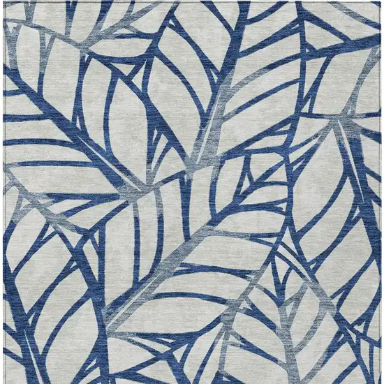 Navy Blue And Beige Floral Washable Indoor Outdoor Area Rug Photo 5