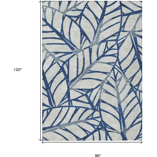 Navy Blue And Beige Floral Washable Indoor Outdoor Area Rug Photo 3