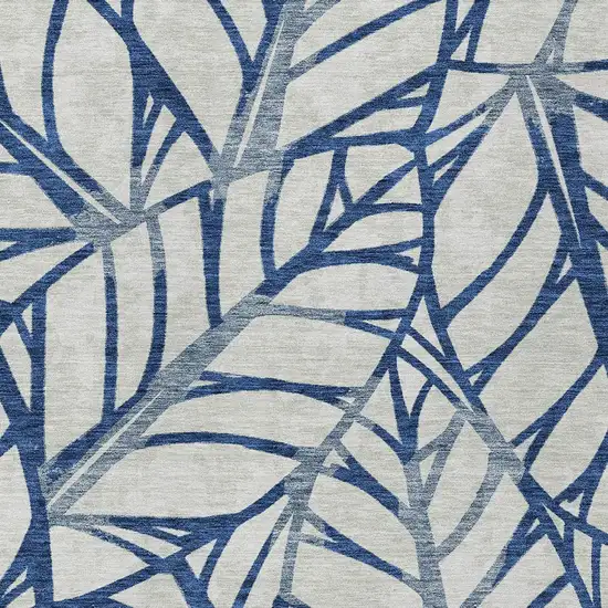 Navy Blue And Beige Floral Washable Indoor Outdoor Area Rug Photo 5