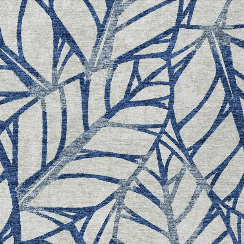 Navy Blue And Beige Floral Washable Indoor Outdoor Area Rug Photo 5
