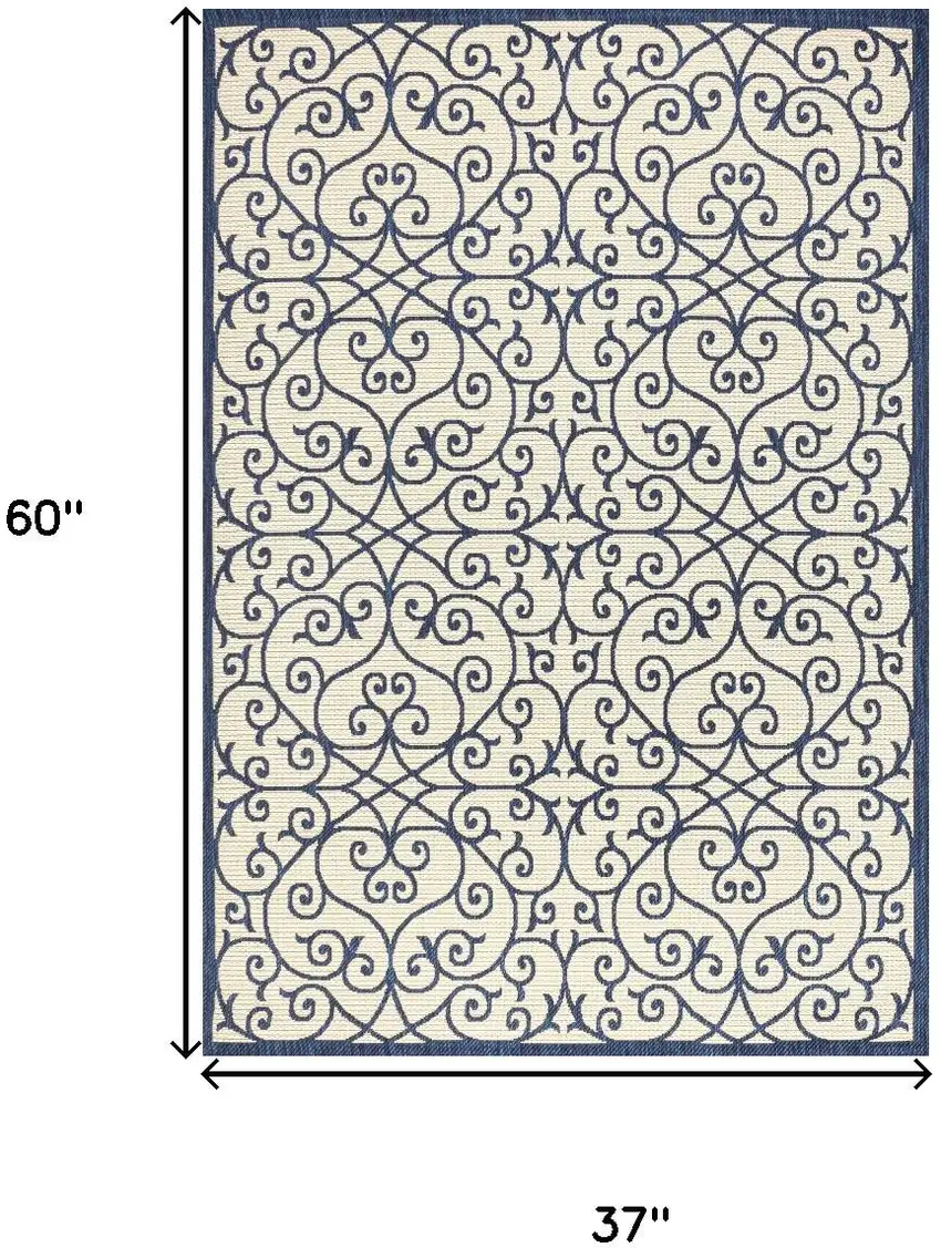 Navy Blue And Beige Geometric Indoor Outdoor Area Rug Photo 5