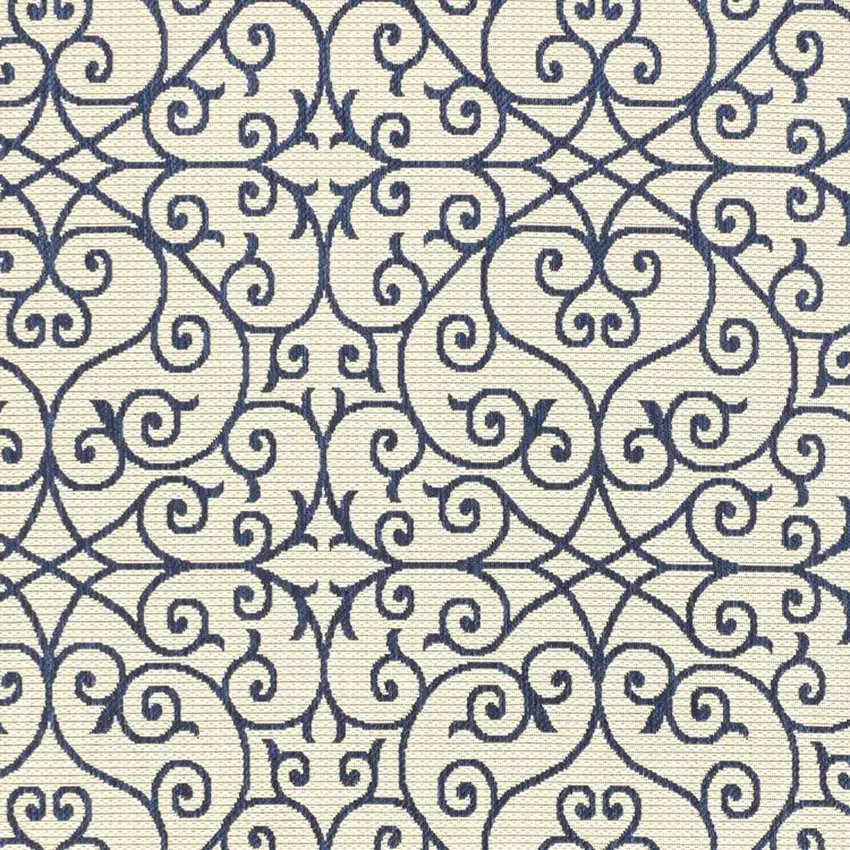 Navy Blue And Beige Geometric Indoor Outdoor Area Rug Photo 2