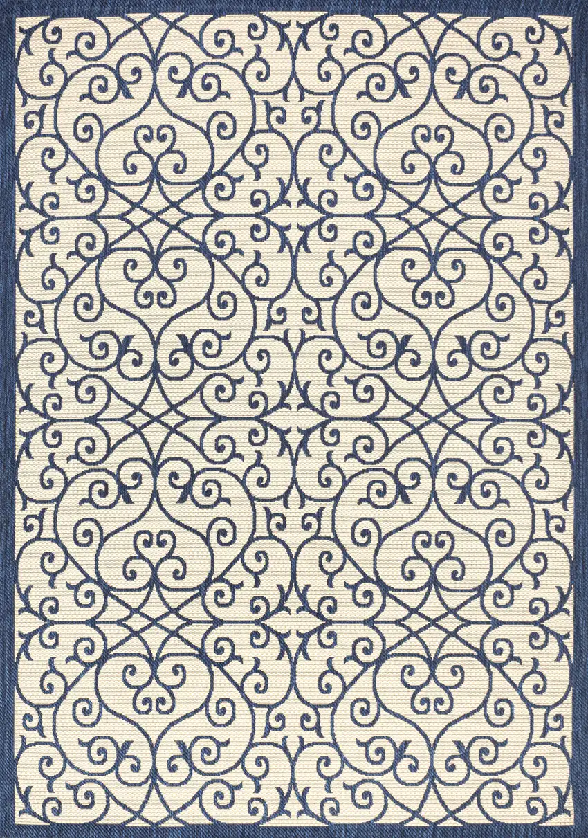 Navy Blue And Beige Geometric Indoor Outdoor Area Rug Photo 3