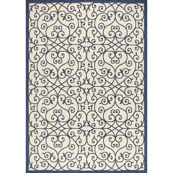 Navy Blue And Beige Geometric Indoor Outdoor Area Rug Photo 1