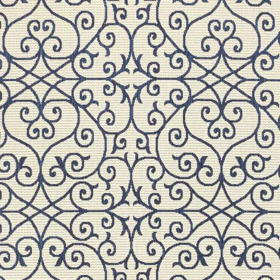Navy Blue And Beige Geometric Indoor Outdoor Area Rug Photo 2