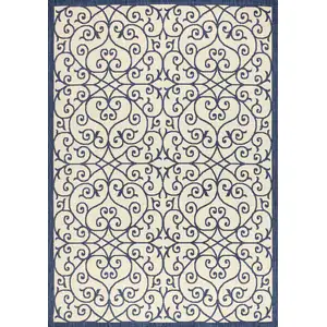 Photo of Navy Blue And Beige Geometric Indoor Outdoor Area Rug