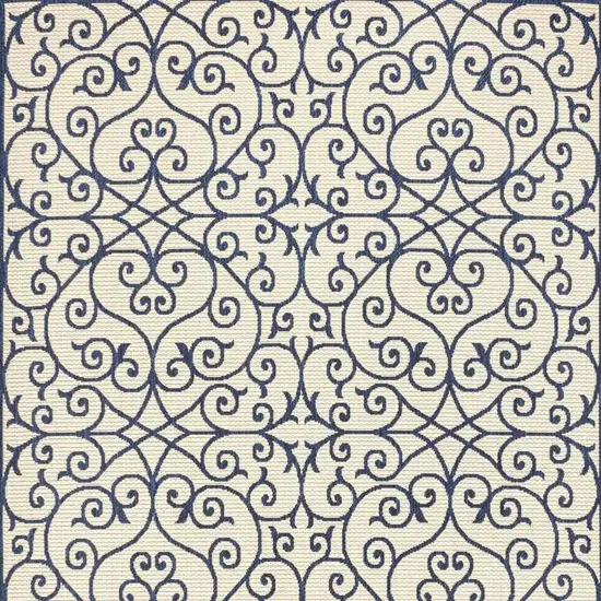 Navy Blue And Beige Geometric Indoor Outdoor Area Rug Photo 2