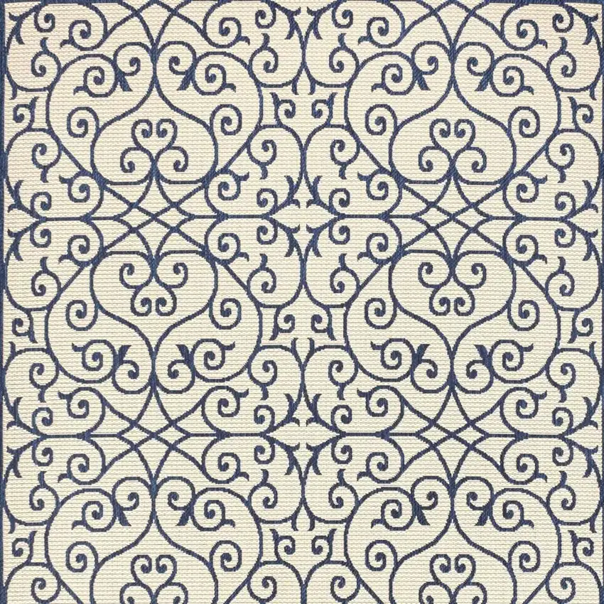 Navy Blue And Beige Geometric Indoor Outdoor Area Rug Photo 3