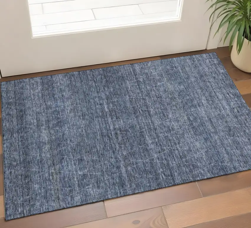 Navy Blue And Beige Geometric Washable Area Rug With UV Protection Photo 1