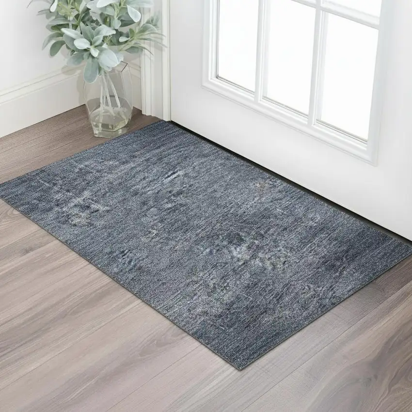 Navy Blue And Beige Geometric Washable Area Rug With UV Protection Photo 2