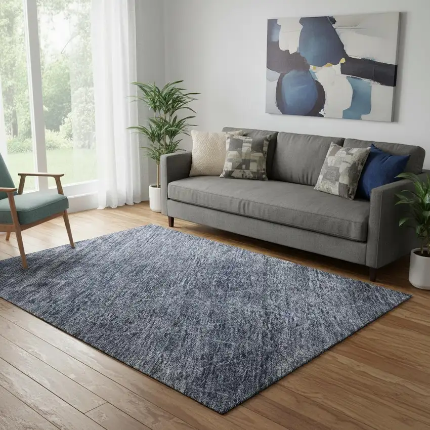 Navy Blue And Beige Geometric Washable Area Rug With UV Protection Photo 2