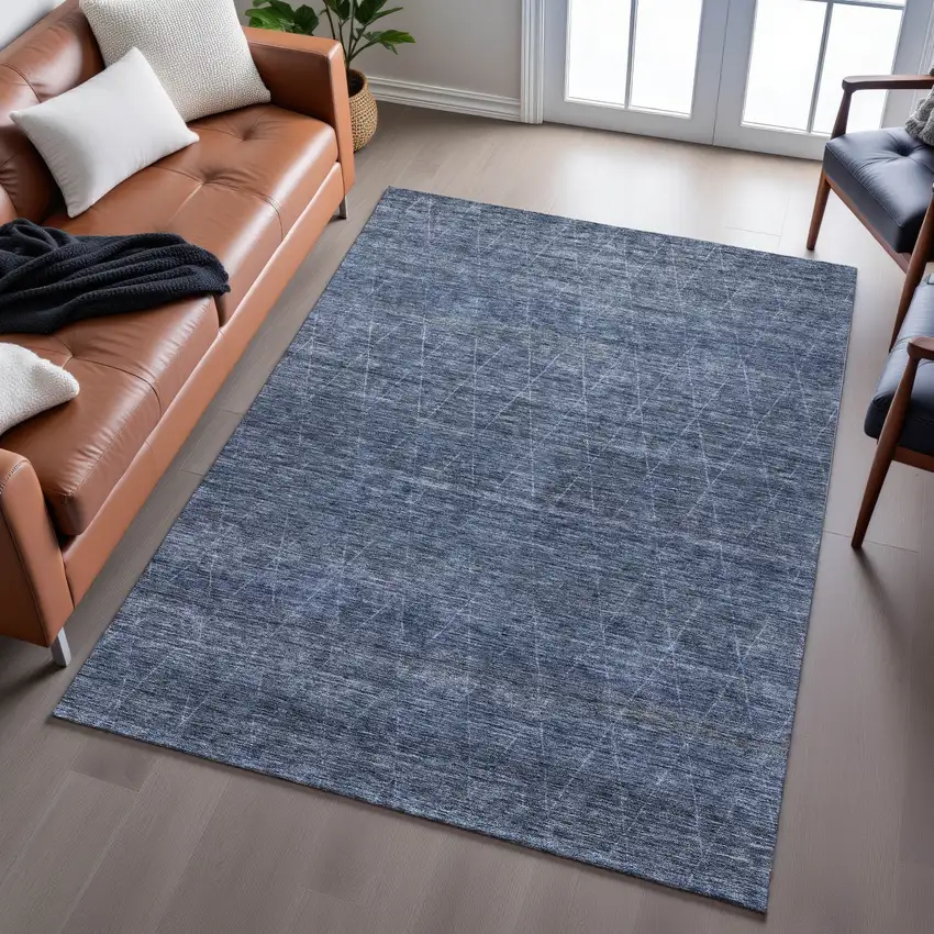 Navy Blue And Beige Geometric Washable Area Rug With UV Protection Photo 4