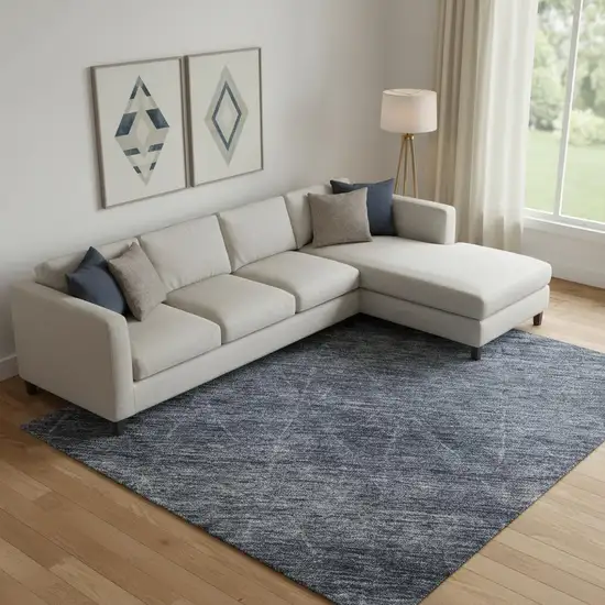 Navy Blue And Beige Geometric Washable Area Rug With UV Protection Photo 2