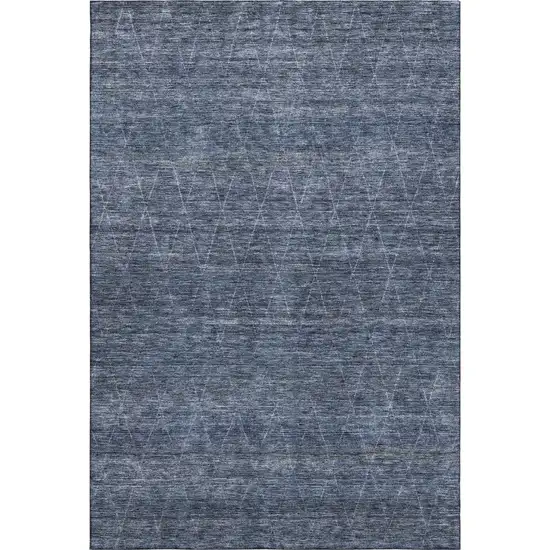 Navy Blue And Beige Geometric Washable Area Rug With UV Protection Photo 6