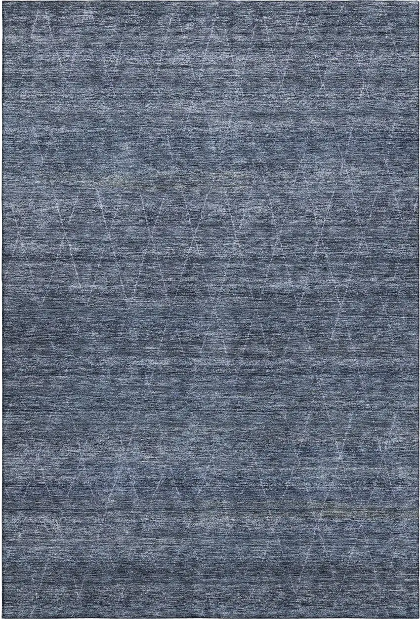 Navy Blue And Beige Geometric Washable Area Rug With UV Protection Photo 6