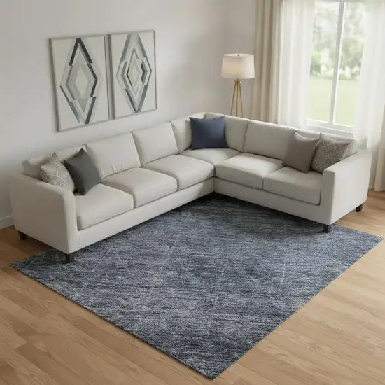 Navy Blue And Beige Geometric Washable Area Rug With UV Protection Photo 2