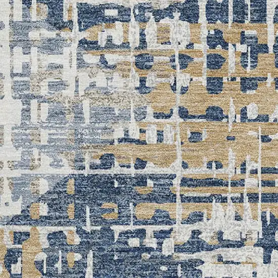 Navy Blue And Beige Geometric Washable Area Rug With UV Protection Photo 3