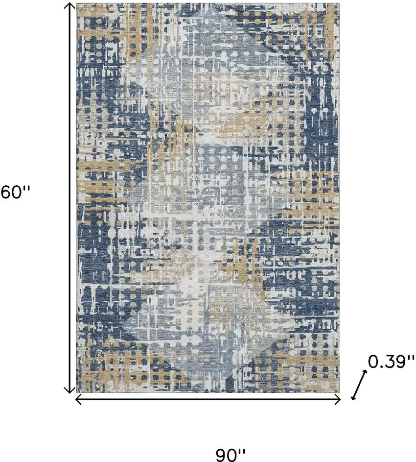 Navy Blue And Beige Geometric Washable Area Rug With UV Protection Photo 9