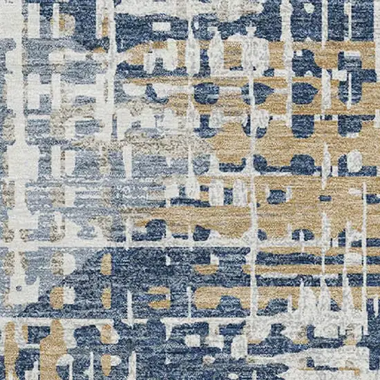 Navy Blue And Beige Geometric Washable Area Rug With UV Protection Photo 3