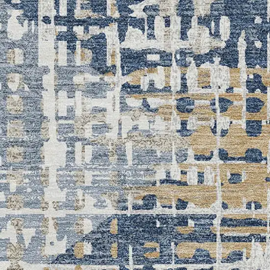 Navy Blue And Beige Geometric Washable Area Rug With UV Protection Photo 3
