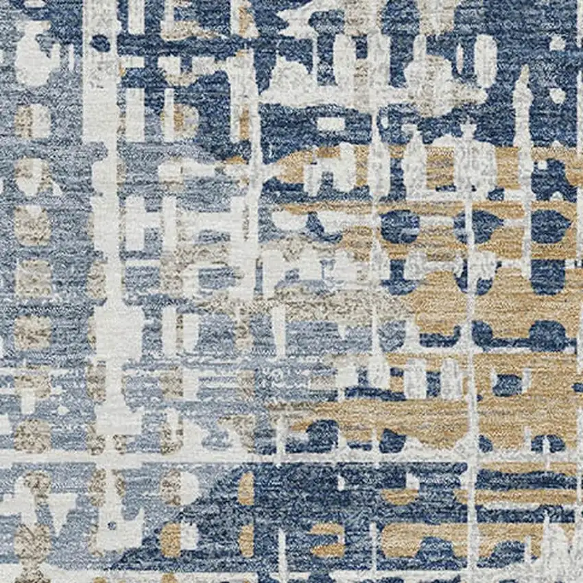Navy Blue And Beige Geometric Washable Area Rug With UV Protection Photo 3