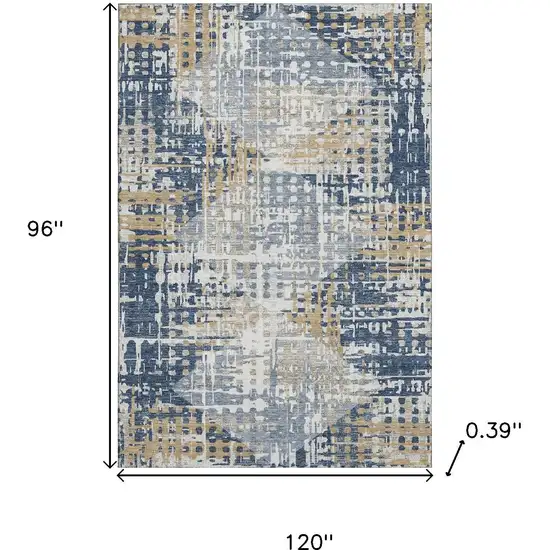 Navy Blue And Beige Geometric Washable Area Rug With UV Protection Photo 9