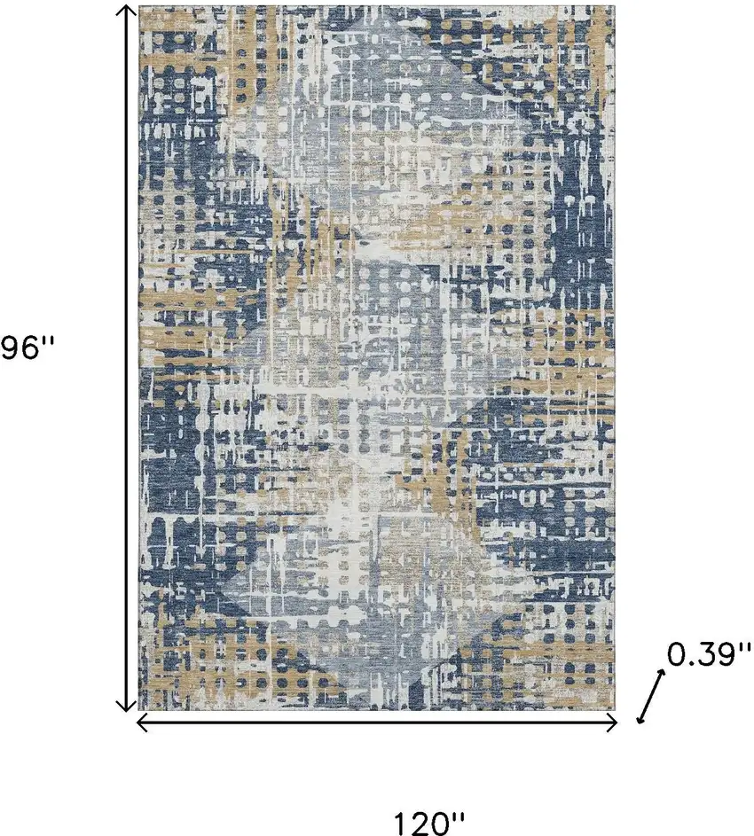 Navy Blue And Beige Geometric Washable Area Rug With UV Protection Photo 9