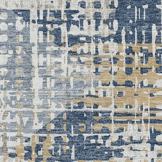 Navy Blue And Beige Geometric Washable Area Rug With UV Protection Photo 4