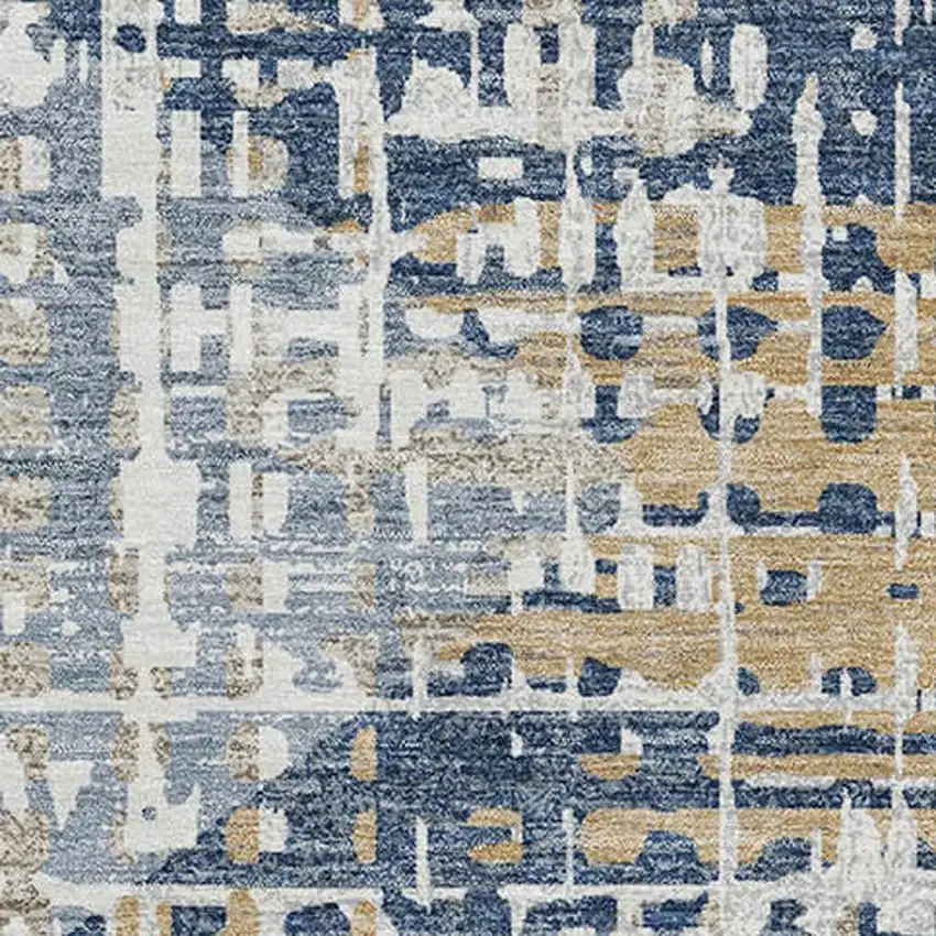 Navy Blue And Beige Geometric Washable Area Rug With UV Protection Photo 3