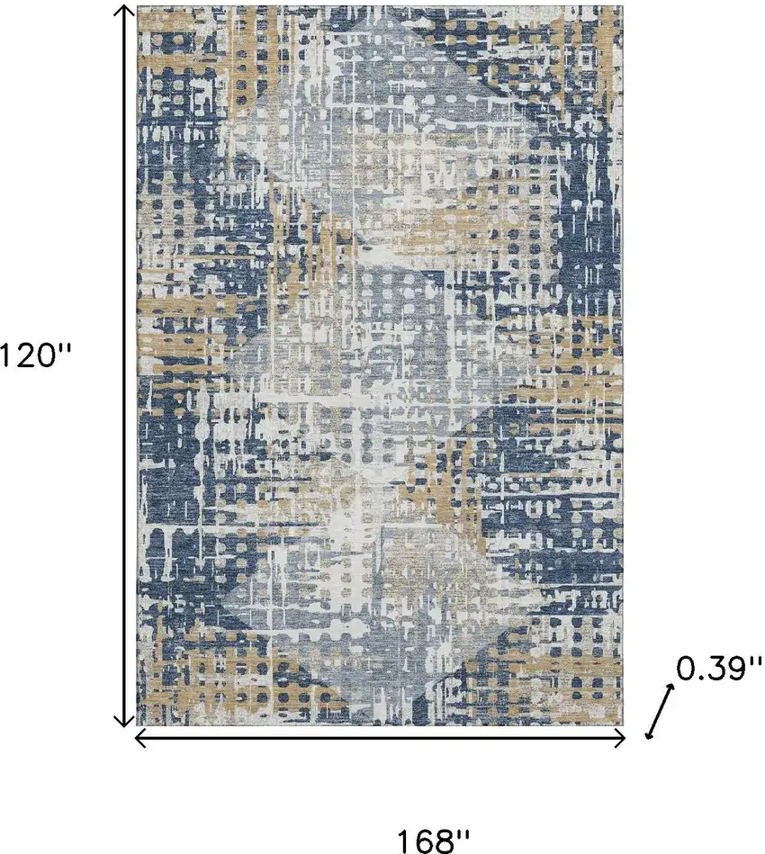 Navy Blue And Beige Geometric Washable Area Rug With UV Protection Photo 9