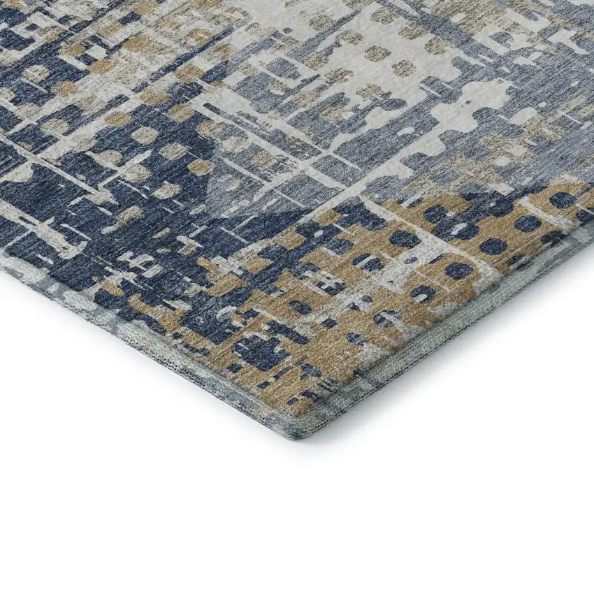 Navy Blue And Beige Geometric Washable Area Rug With UV Protection Photo 7