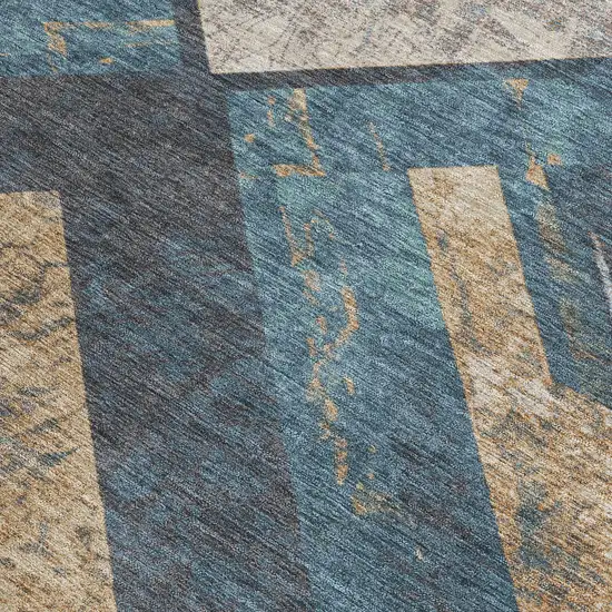 Navy Blue And Beige Geometric Washable Indoor Outdoor Area Rug Photo 3