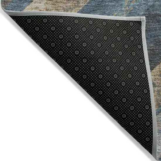 Navy Blue And Beige Geometric Washable Indoor Outdoor Area Rug Photo 7