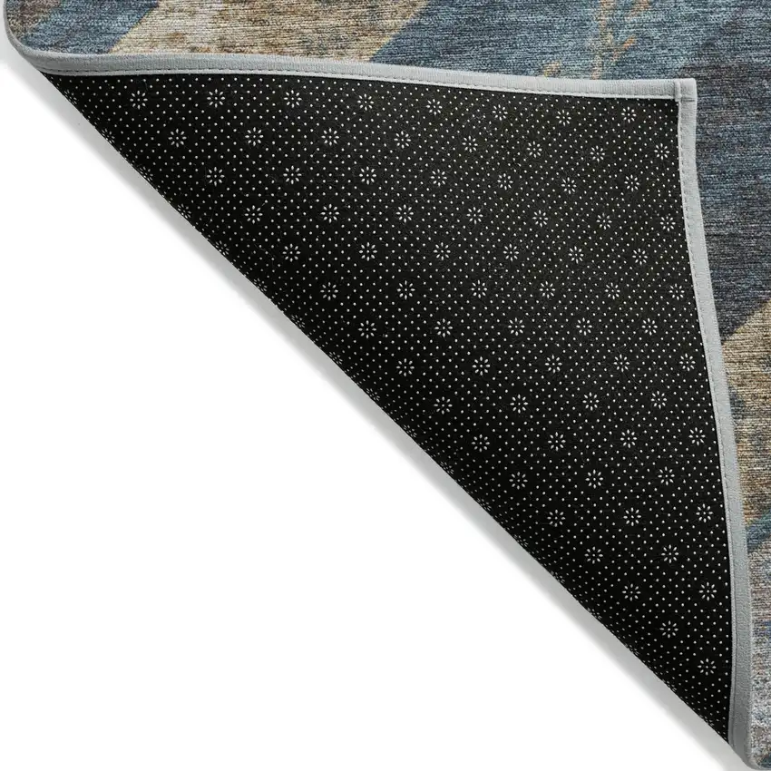 Navy Blue And Beige Geometric Washable Indoor Outdoor Area Rug Photo 7