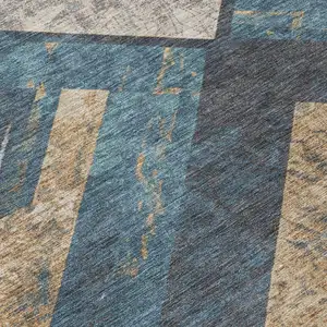 Photo of Navy Blue And Beige Geometric Washable Indoor Outdoor Area Rug