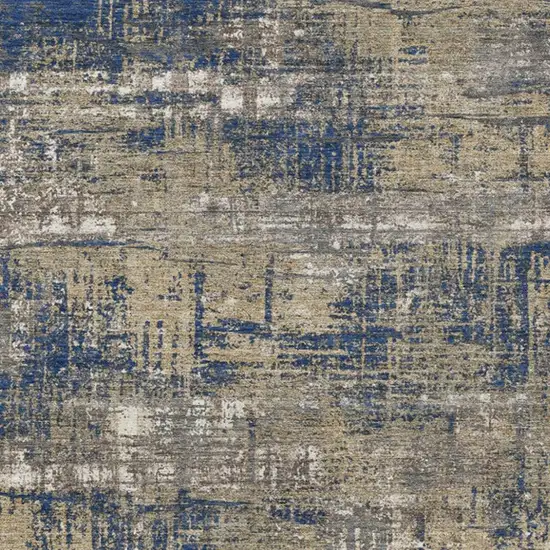 Navy Blue And Beige Geometric Washable Indoor Outdoor Area Rug Photo 3