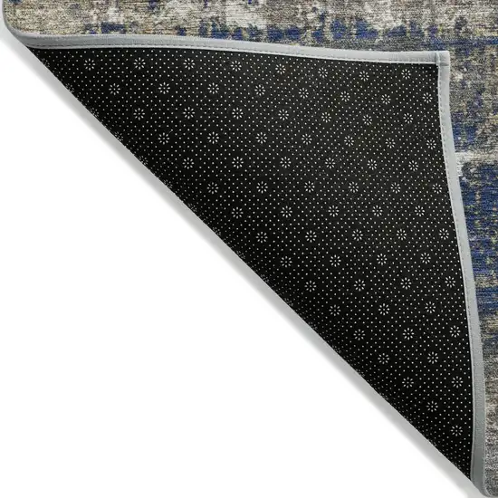 Navy Blue And Beige Geometric Washable Indoor Outdoor Area Rug Photo 7