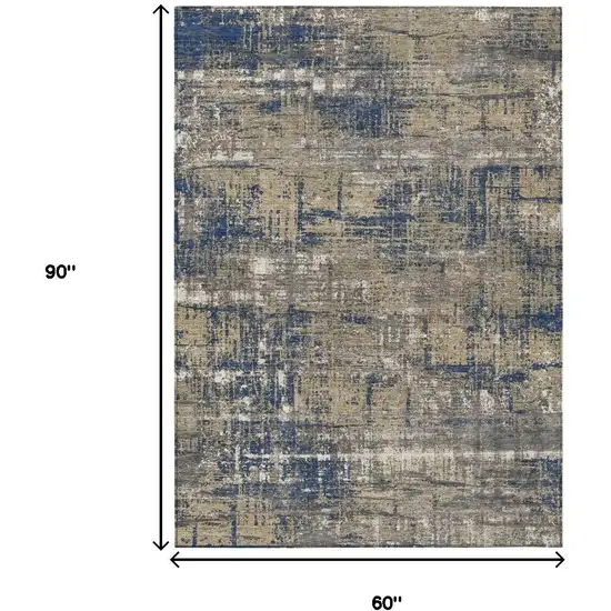 Navy Blue And Beige Geometric Washable Indoor Outdoor Area Rug Photo 9
