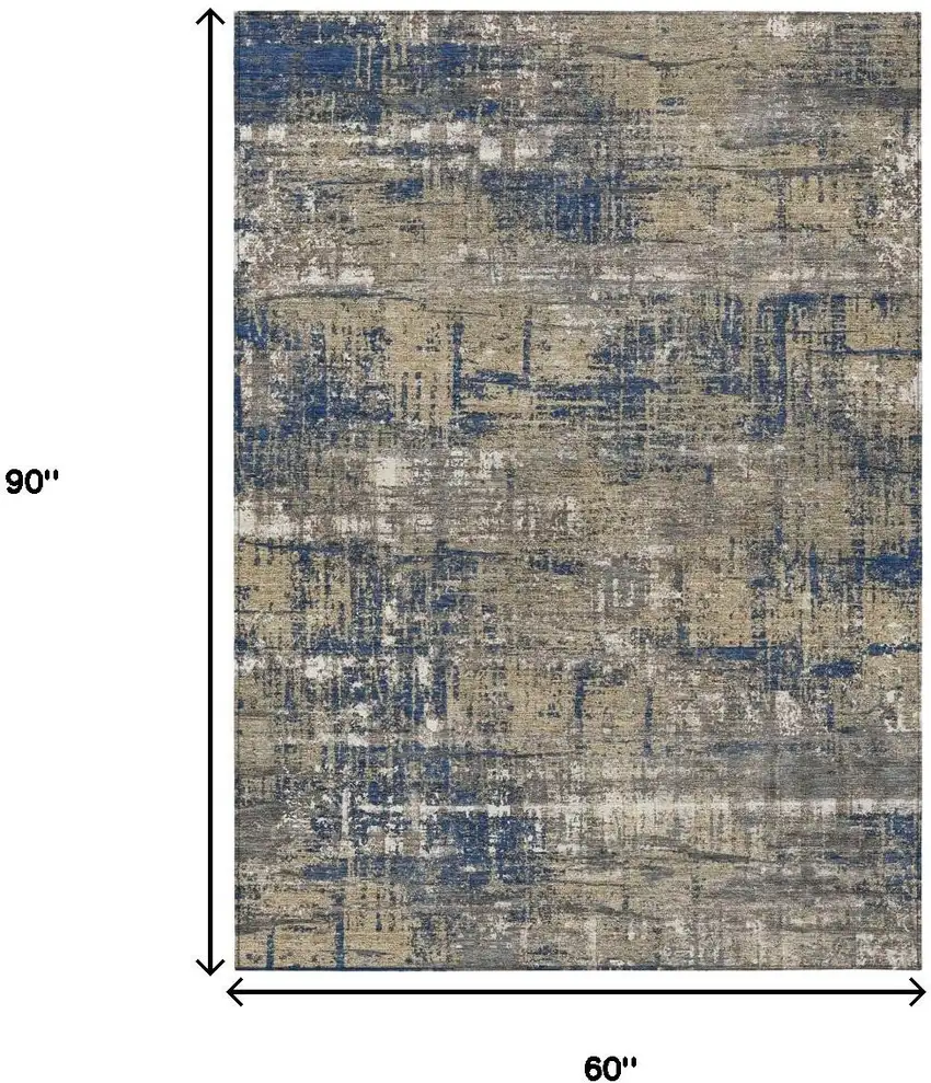 Navy Blue And Beige Geometric Washable Indoor Outdoor Area Rug Photo 9