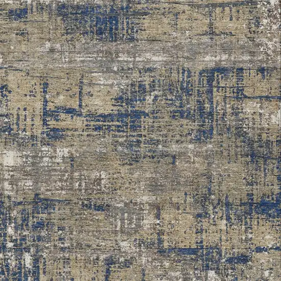 Navy Blue And Beige Geometric Washable Indoor Outdoor Area Rug Photo 4