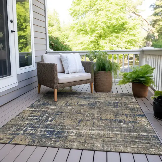 Navy Blue And Beige Geometric Washable Indoor Outdoor Area Rug Photo 8