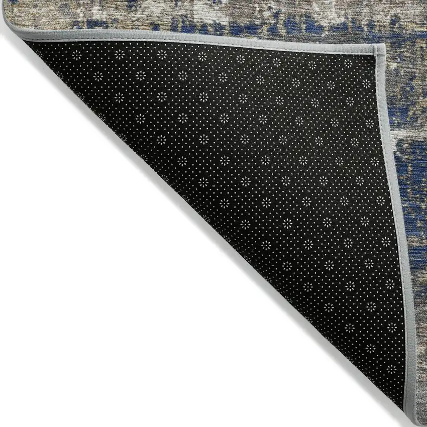 Navy Blue And Beige Geometric Washable Indoor Outdoor Area Rug Photo 8
