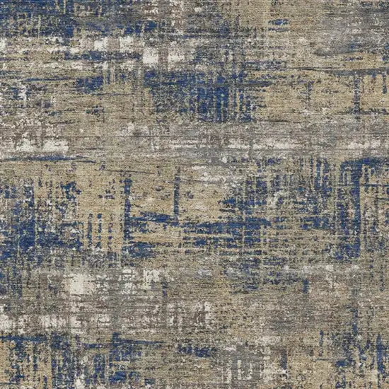 Navy Blue And Beige Geometric Washable Indoor Outdoor Area Rug Photo 6