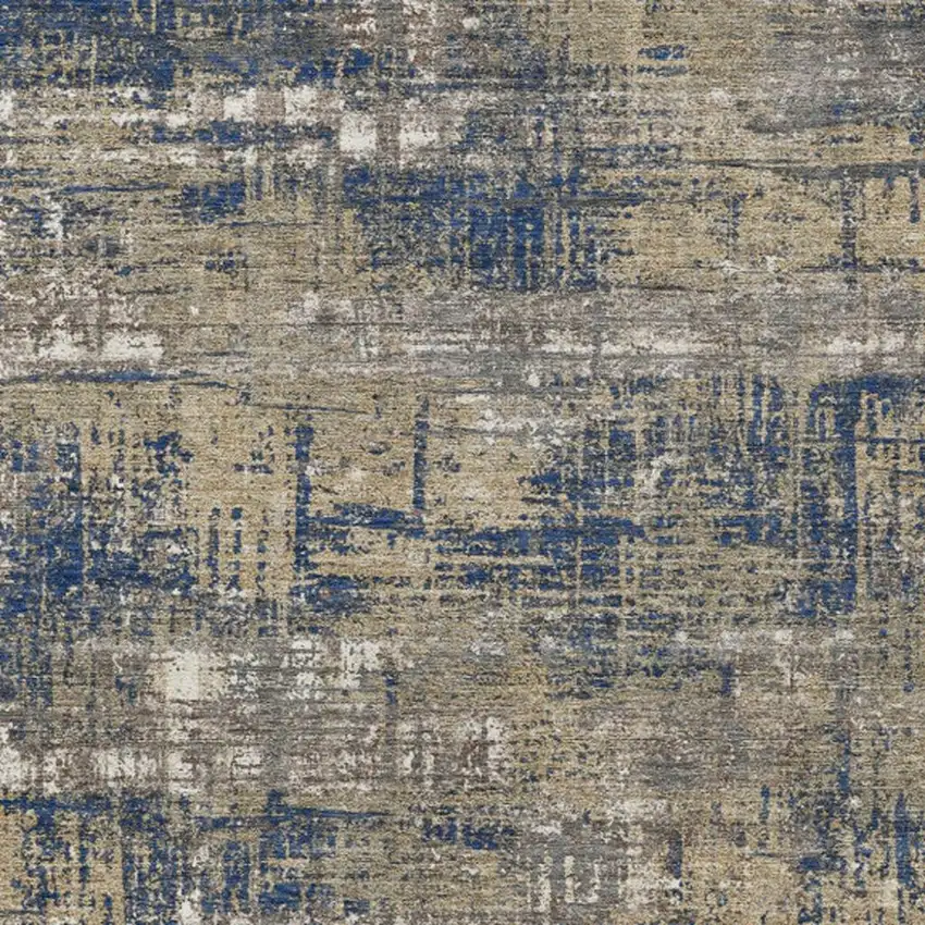 Navy Blue And Beige Geometric Washable Indoor Outdoor Area Rug Photo 6