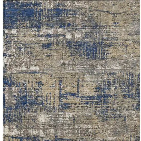 Navy Blue And Beige Geometric Washable Indoor Outdoor Area Rug Photo 3