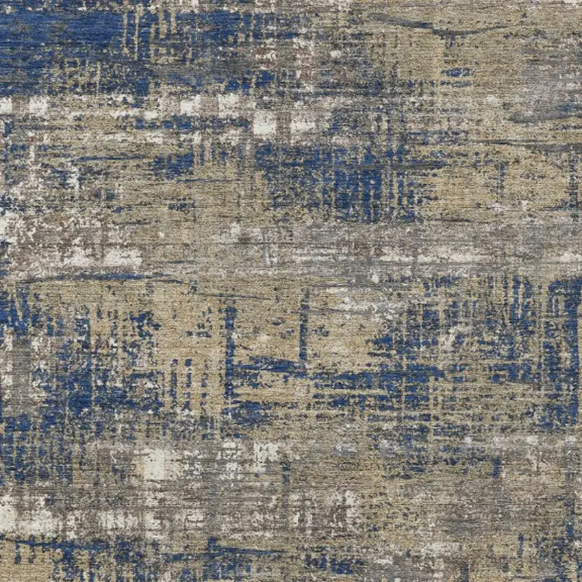 Navy Blue And Beige Geometric Washable Indoor Outdoor Area Rug Photo 6