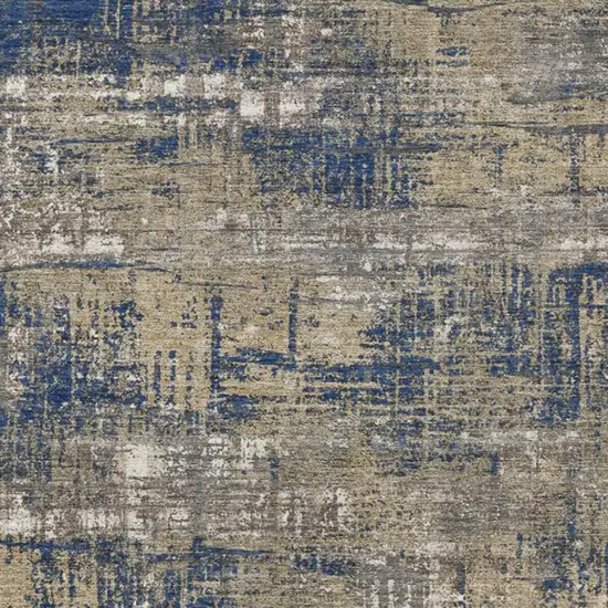 Navy Blue And Beige Geometric Washable Indoor Outdoor Area Rug Photo 3