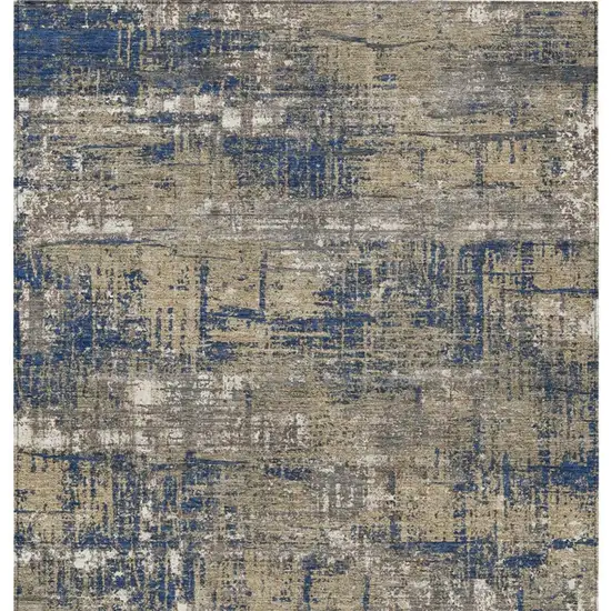 Navy Blue And Beige Geometric Washable Indoor Outdoor Area Rug Photo 7