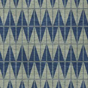 Photo of Navy Blue And Beige Geometric Washable Indoor Outdoor Area Rug